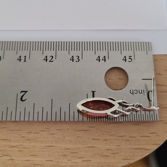 Vintage Sterling Silver Celtic Boho Marquis Baltic Amber Long Drop Earrings - Picture 12 of 14